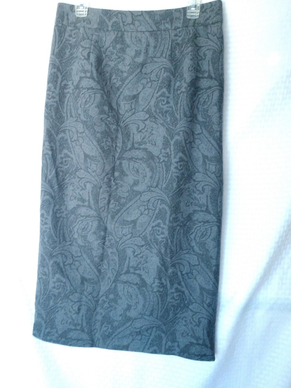 Chadwick's Skirt Grey Paisley Floral Print Wool Blend  Size 8